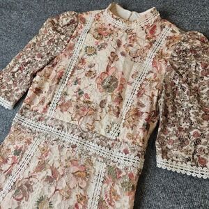 Just Me Dress Floral Lace Cottagecore Fit And‎ Flare Puff Sleeve Size Small